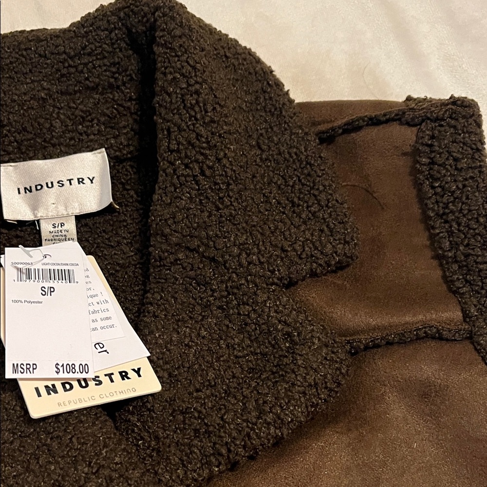 Industry faux leather faux fur Brown button up Vest - Picture 6 of 10